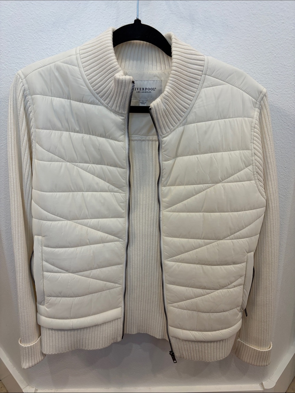 Liverpool Cream Quilted Zip-Front Bomber Puffer